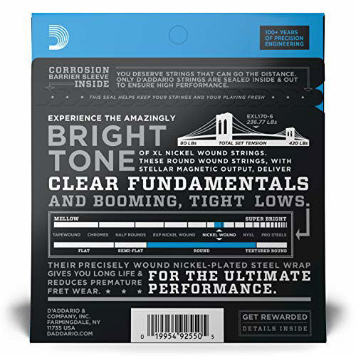 D Addario EXL170-6 32-130 Regular Light Long Scale 6-String Bass Strings