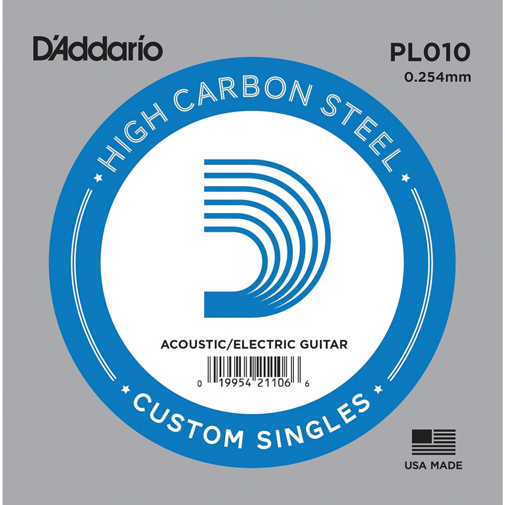 D Addario PL010 Plain Single Plain Steel String for Acoustic or Electric instruments
